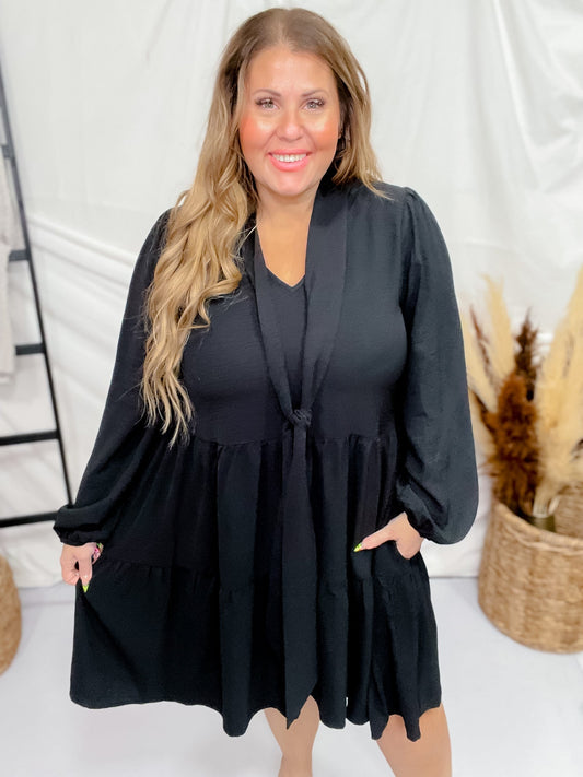 Black Long Sleeve Airflow Tired Dress FINAL SALE